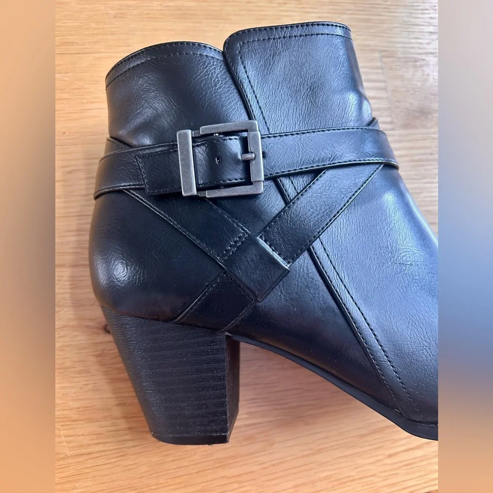 Abella Black Ankle Boots with Buckle - Picture 3 of 11